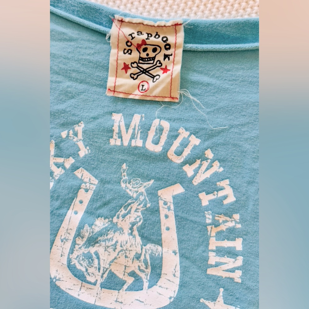 SCRAPBOOK Turquoise Rodeo Sweatshirt w Raw Hem - Picture 6 of 15